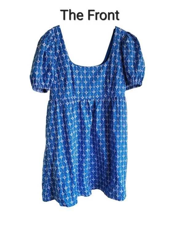 Rhode x Target Blue Embroidered Eyelet Cotton Puff Sleeve Mini Dress Womens L - Picture 3 of 12